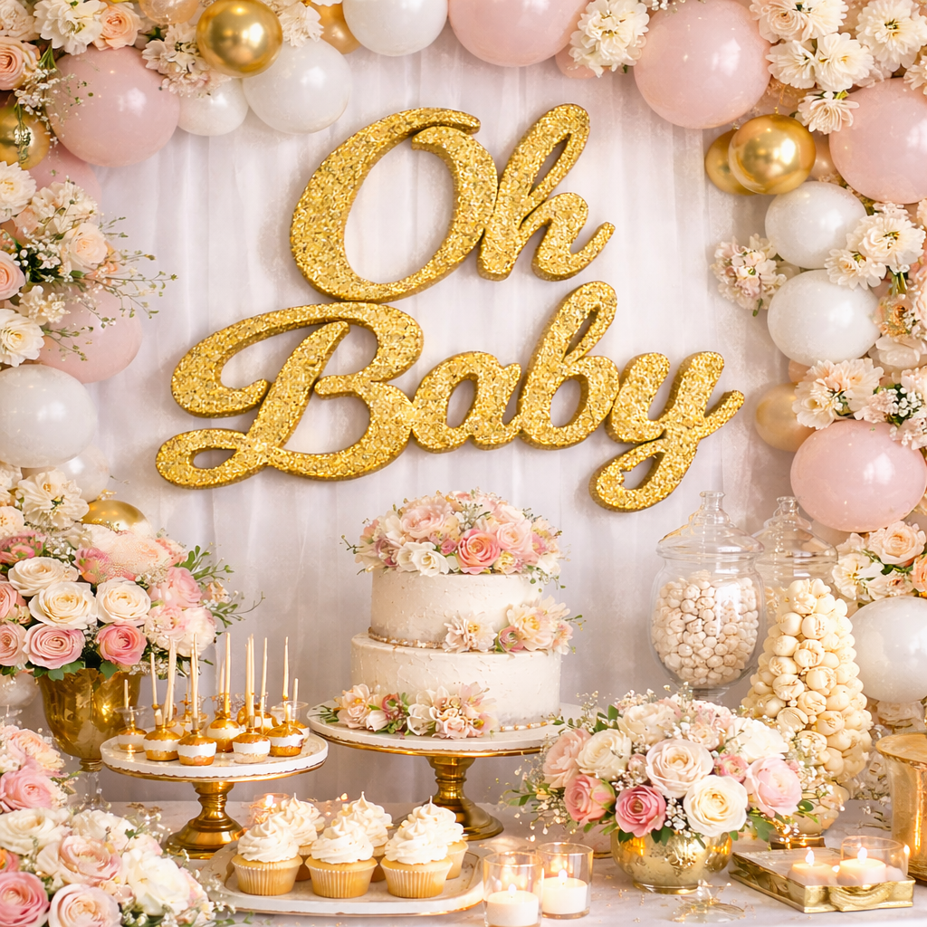 gold oh baby wall sign for baby shower decorations foam glitter backdrop decor