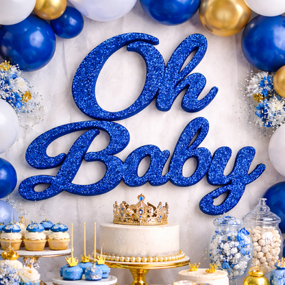blue glitter oh baby sign for baby shower decorations foam backdrop wall decor
