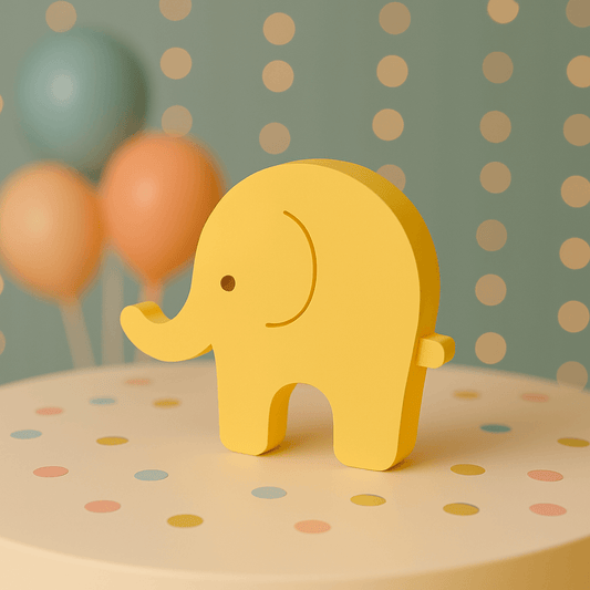 Handmade baby shower decorations featuring elephant centerpiece for gender-neutral table décor