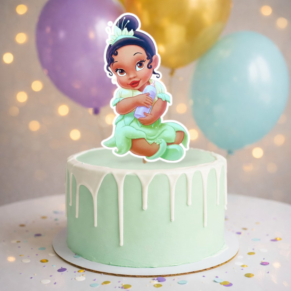Princess Tiana Cake Topper Baby Princess Tiana cutout holding milk bottle decoration for Princess and the Frog birthday party