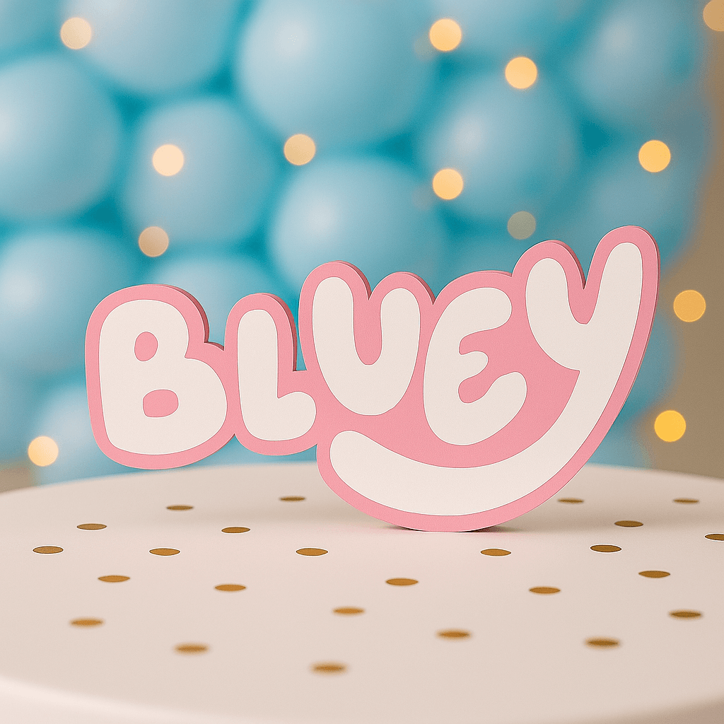 Bingo pink foam name sign for Bluey themed birthday party decorations, perfect for table decor and centerpieces