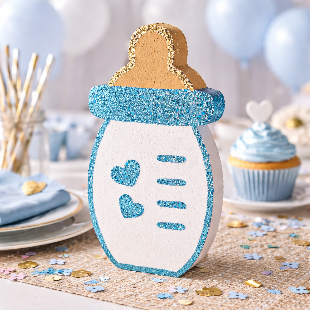 Blue baby bottle decoration for baby boy baby shower table decor