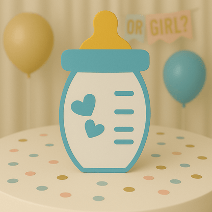 Hand-painted blue baby bottle centerpiece handmade foam décor for baby shower or gender reveal setup