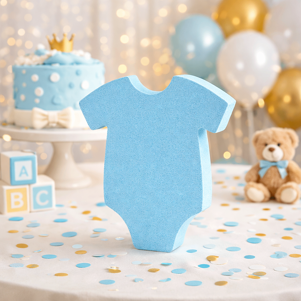 Blue baby onesie cutout decoration for baby shower party decor