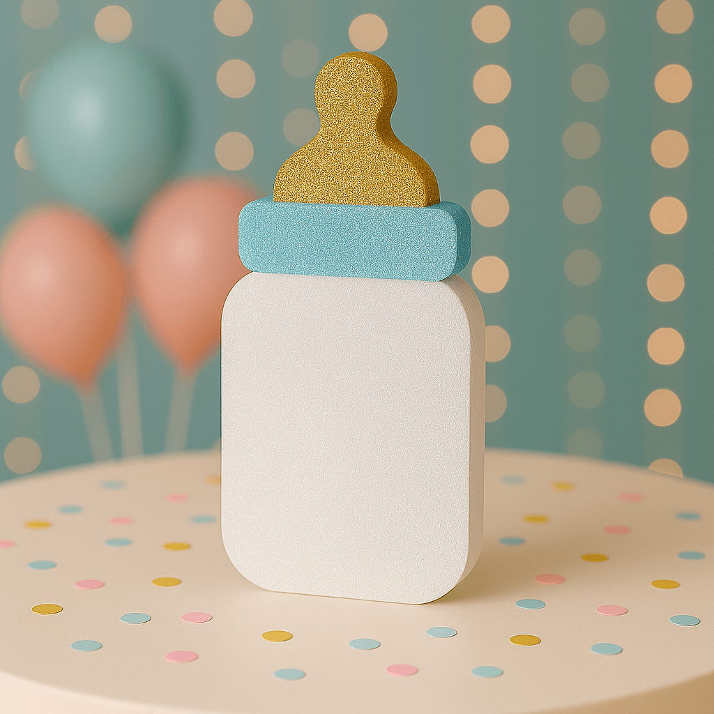 Blue glitter baby bottle centerpiece handmade baby shower decoration for gender reveal party