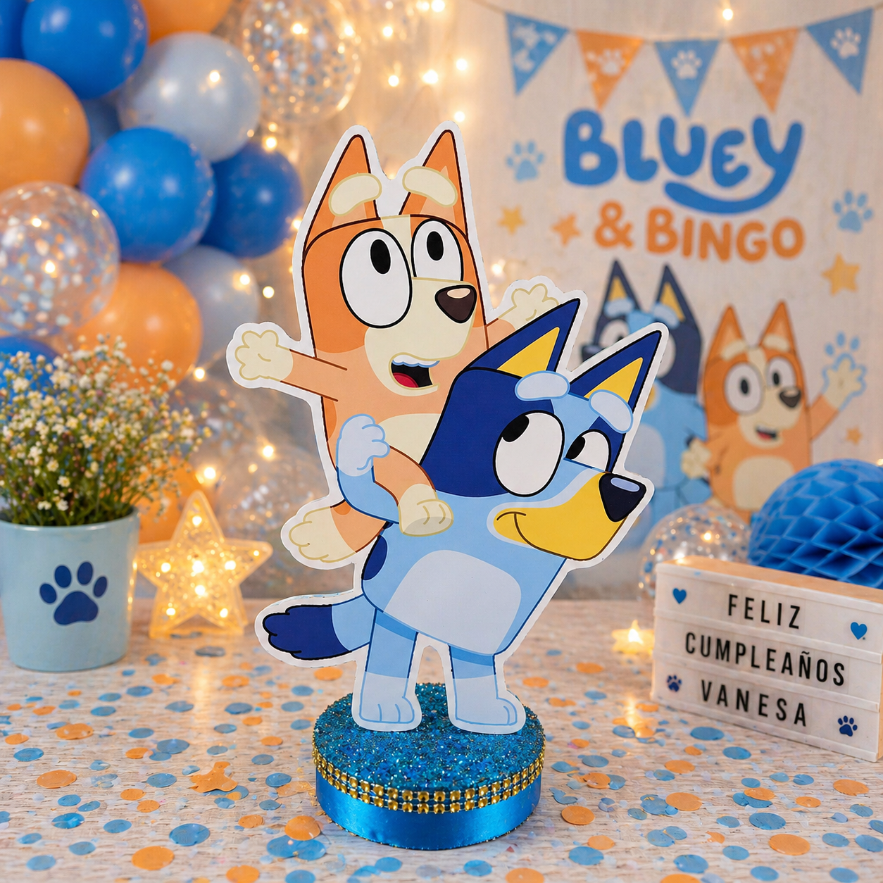 bluey and bingo centerpieces for birthday party table decoration