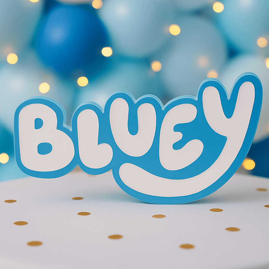 Bluey blue foam name sign for Bluey themed birthday party decorations and table decor