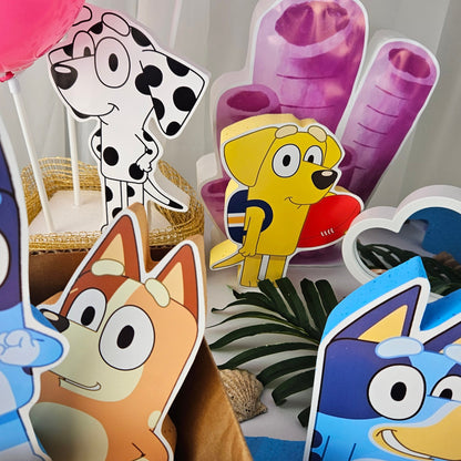 DIY Bluey cutouts for birthday party decorations and centerpieces.