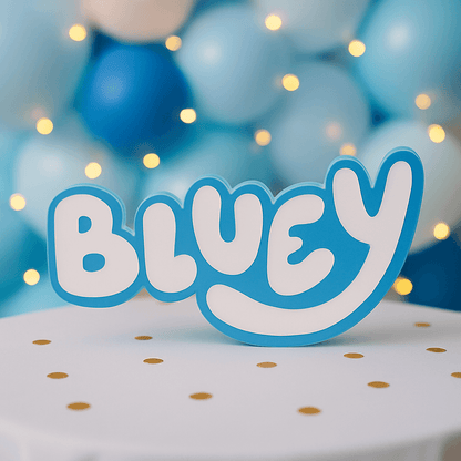 Bluey logo party centerpiece cutout in pink or blue