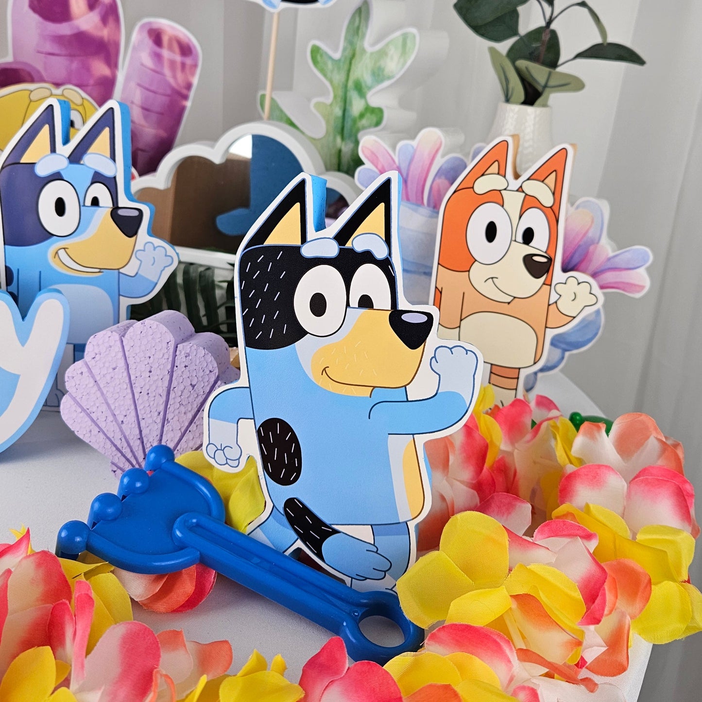 Bluey party cutouts and props in multiple sizes for kids birthday parties.