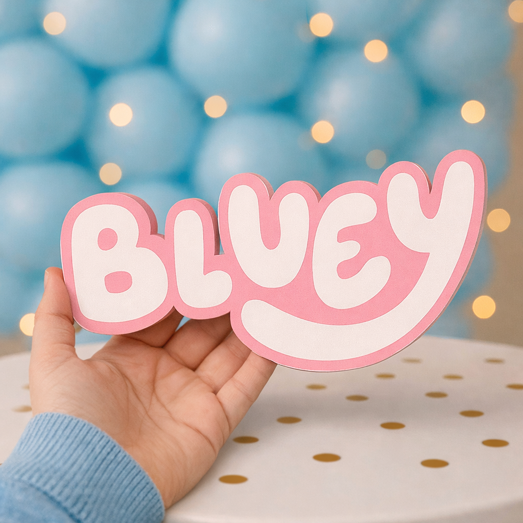 Pink Bingo foam cutout for Bluey party decorations, ideal as centerpiece or table decoration

