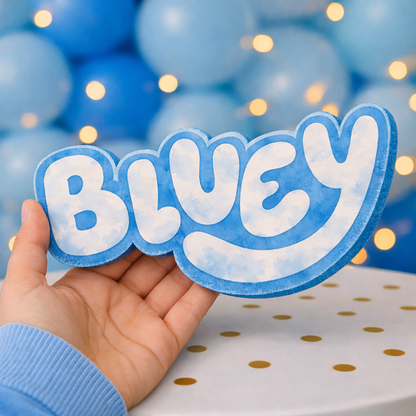 Handmade Bluey watercolor foam name sign, custom birthday decoration, freestanding party centerpiece


