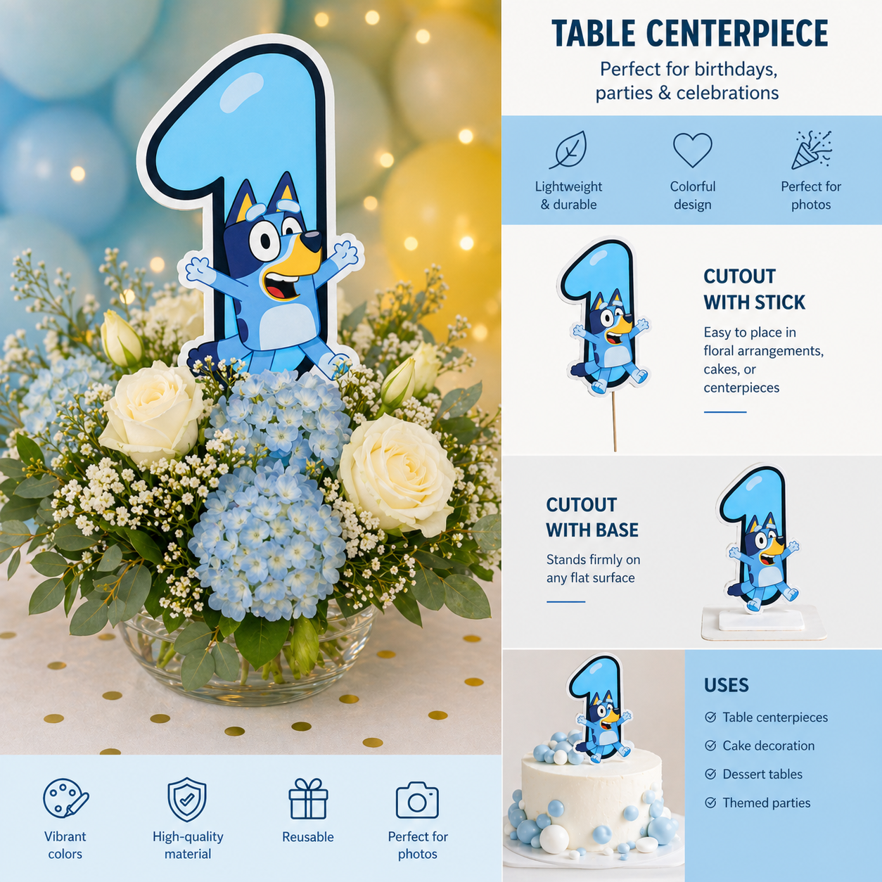 Bluey Birthday Number Cutouts | Bluey Party Decorations & Foam Centerpieces