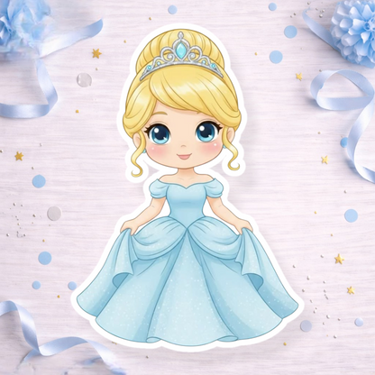 Chibi Cinderella crown princess decoration for Cinderella themed birthday party cake topper, cupcake topper or foam cutout decoration.


