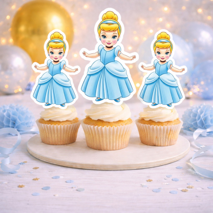 Cinderella cupcake toppers for princess birthday party decorations