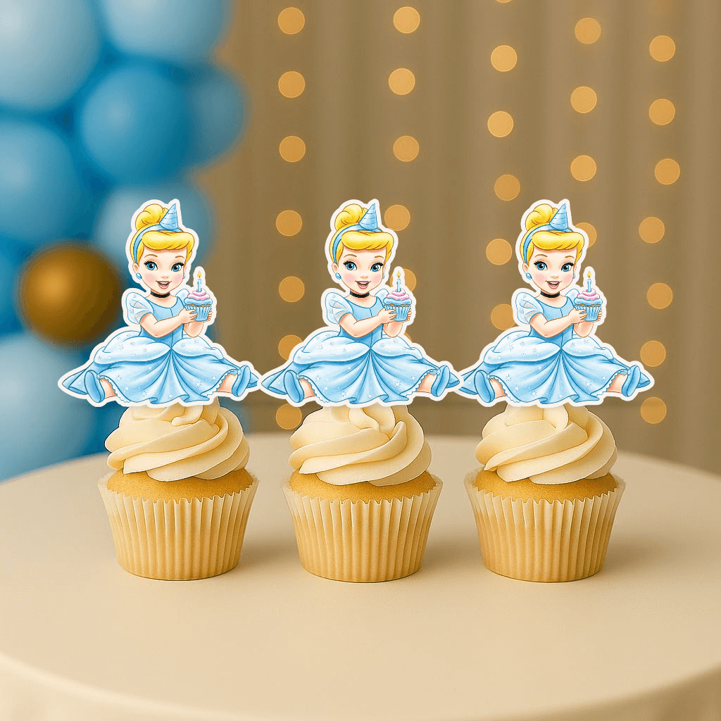 Cinderella cupcake toppers for princess birthday party decorations

