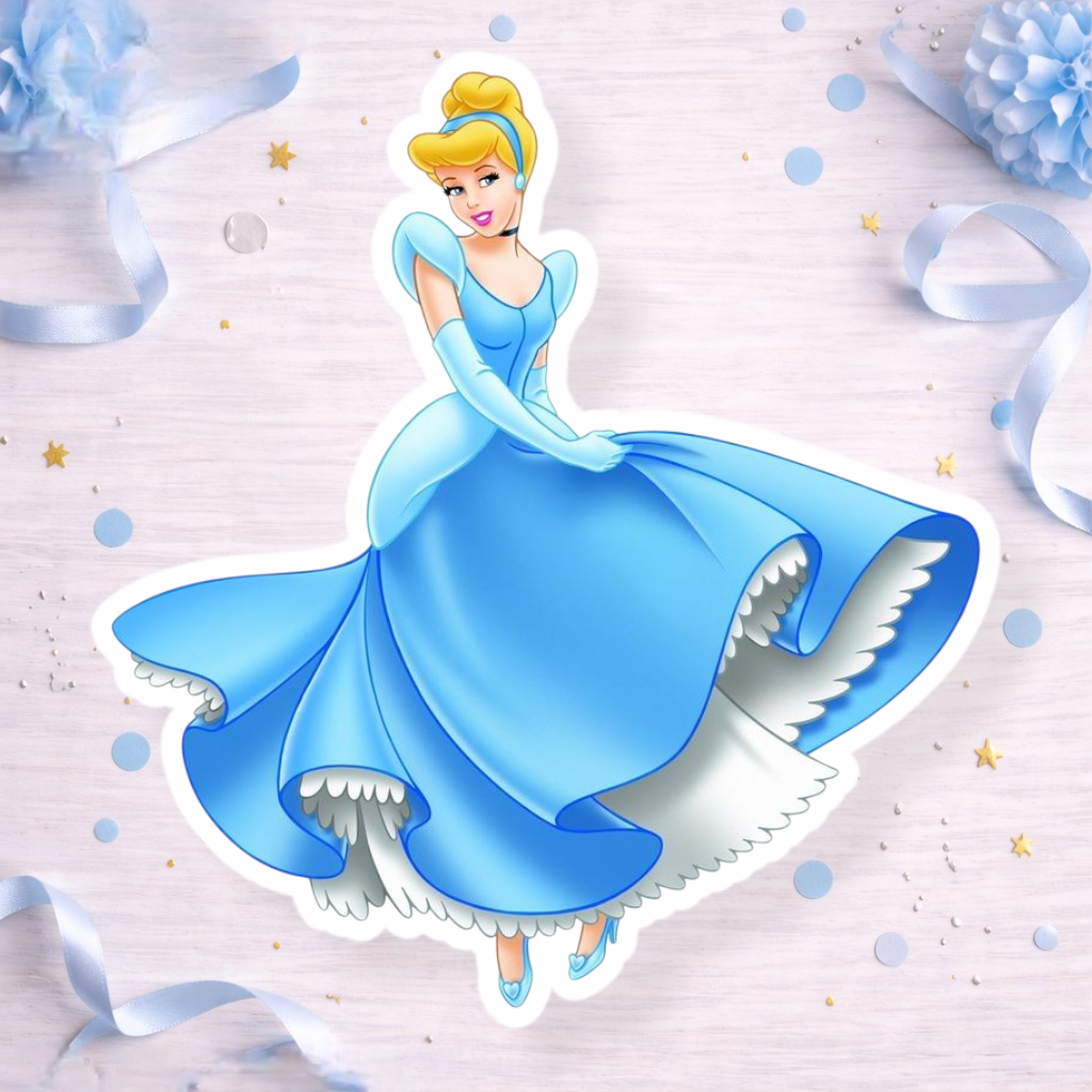 Cinderella dancing princess decoration for Cinderella birthday party cake topper, cupcake topper or foam cutout party decoration.


