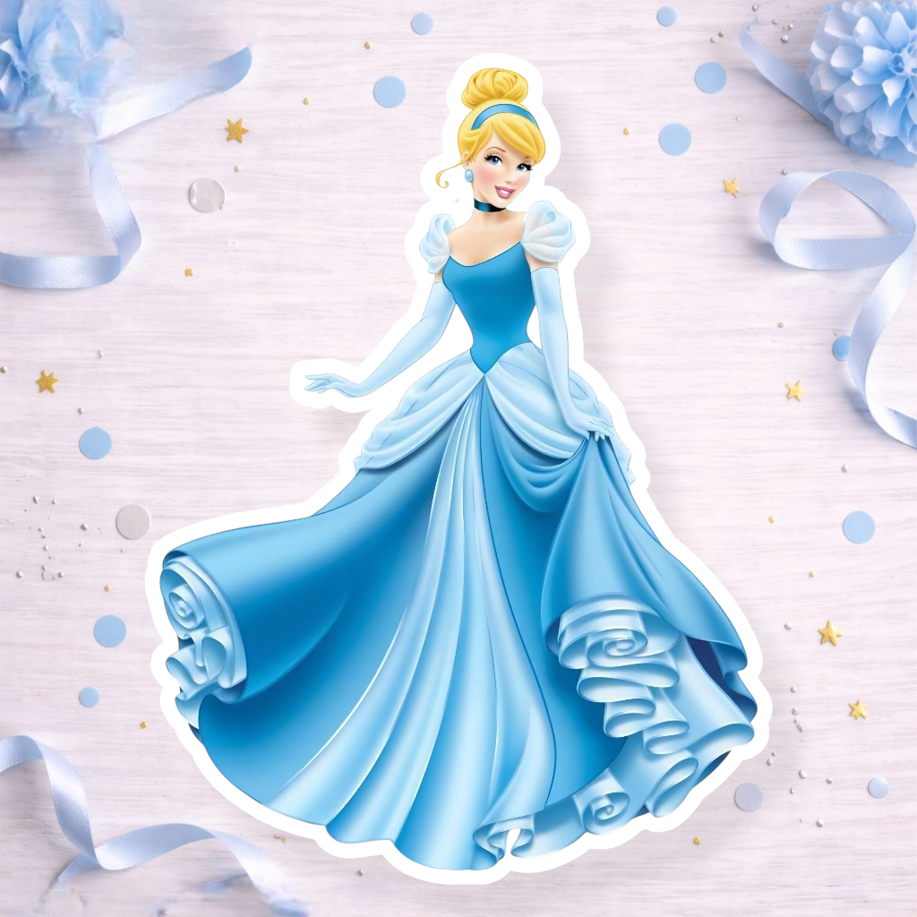 Elegant Cinderella princess blue dress decoration for princess birthday party cake topper, cupcake topper or foam cutout centerpiece.
