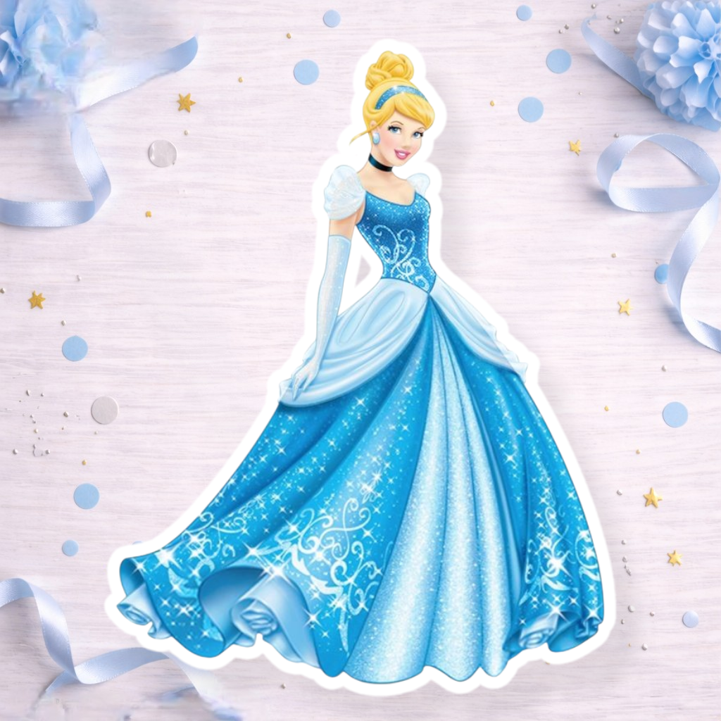 Cinderella glitter blue dress princess decoration for princess birthday party cake topper, cupcake topper or foam cutout decoration.

