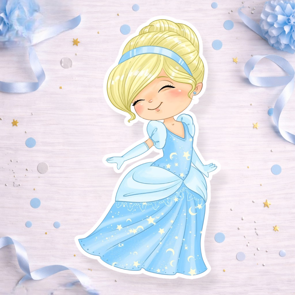 Cinderella star dress princess decoration for Cinderella themed birthday party cake topper, cupcake topper or foam cutout decoration.

