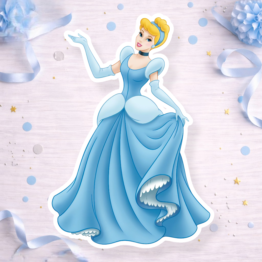 Cinderella waving princess decoration for Cinderella themed birthday party cake topper, cupcake topper or foam cutout decoration.
