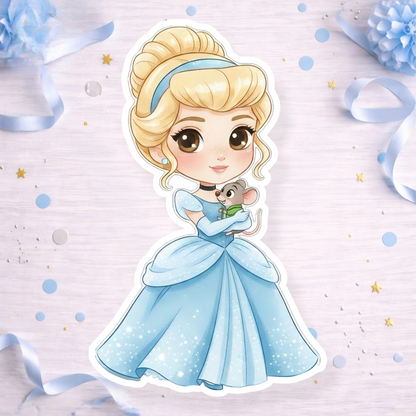Cinderella with mouse princess decoration for Cinderella birthday party cake topper, cupcake topper or foam cutout decoration.

