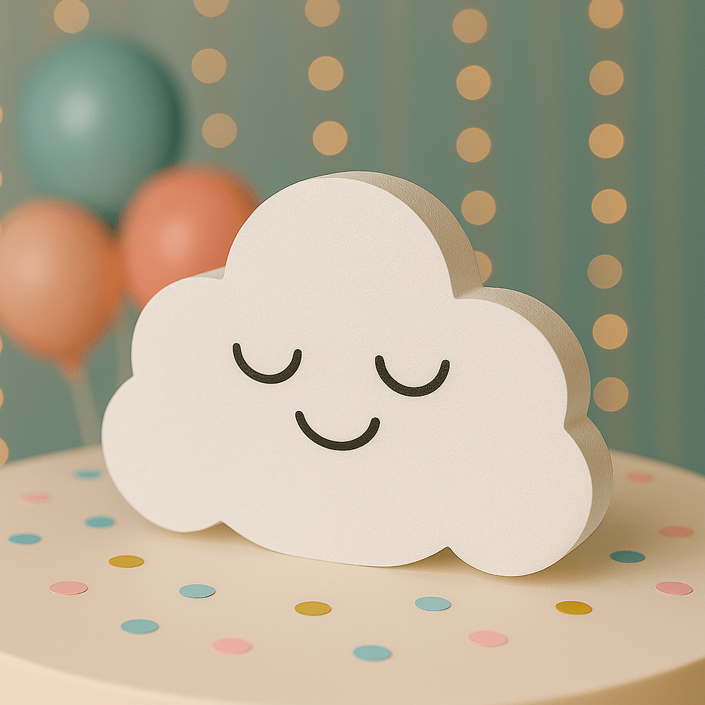 Cloud, moon, and star baby shower decorations handmade from foam for gender-neutral celestial theme