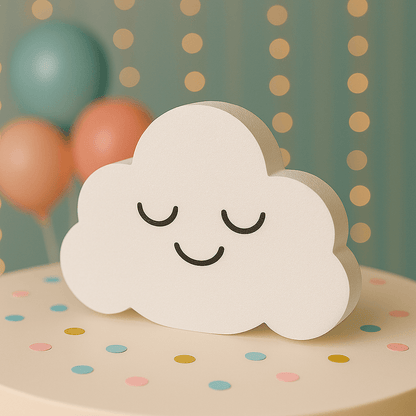 Cloud, moon, and star baby shower decorations handmade from foam for gender-neutral celestial theme