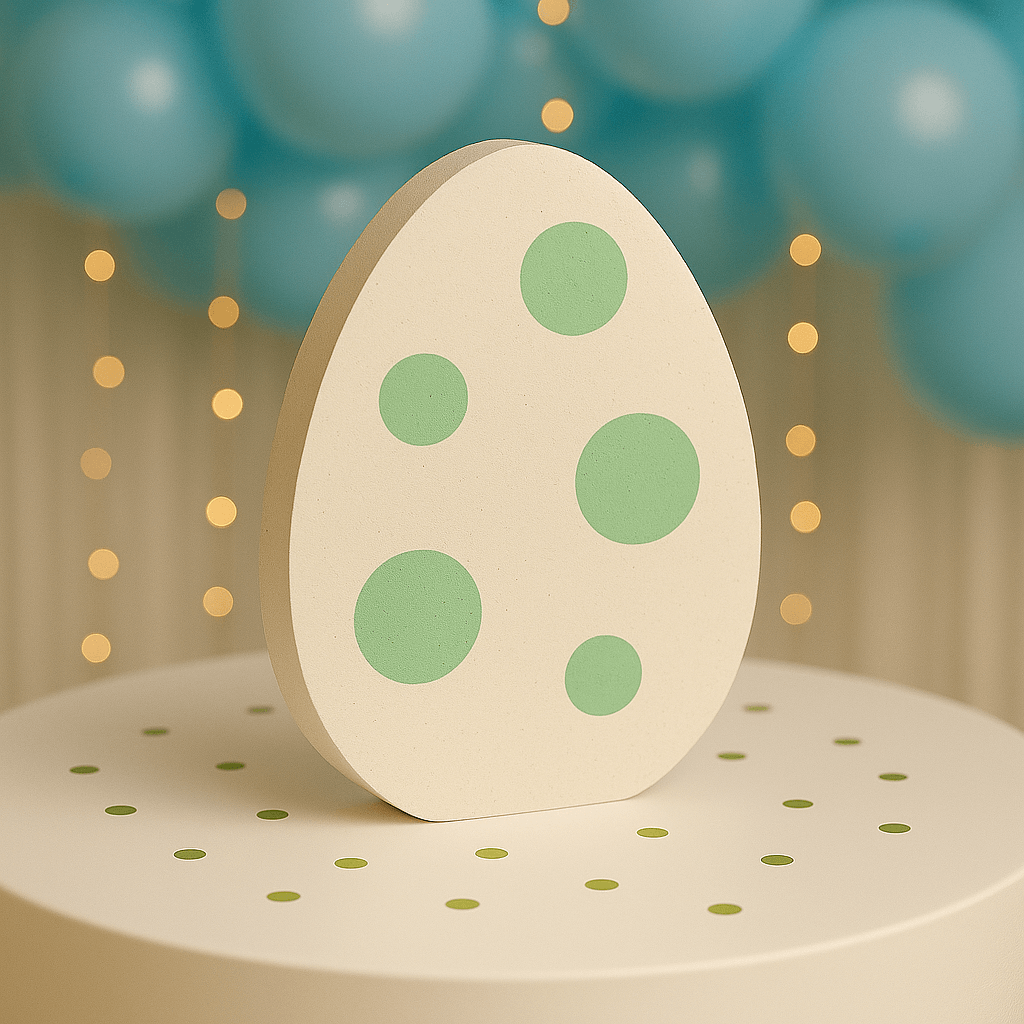 Foam dinosaur egg centerpiece for birthday party table