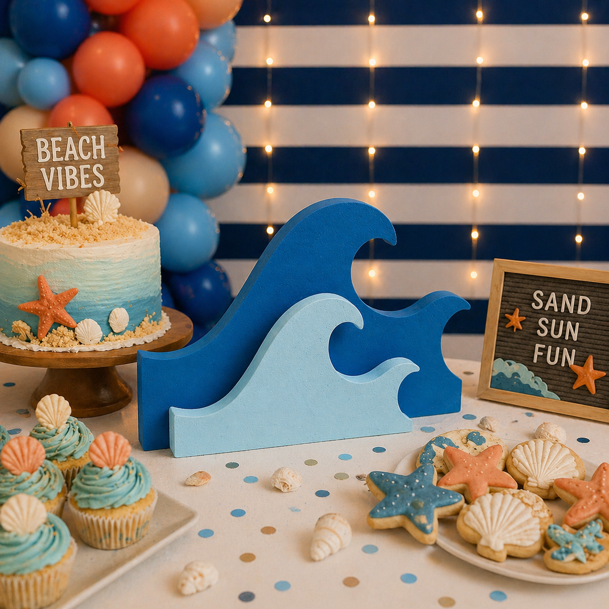 Nautical Wave Centerpiece – Handmade Foam Ocean Party Decoration