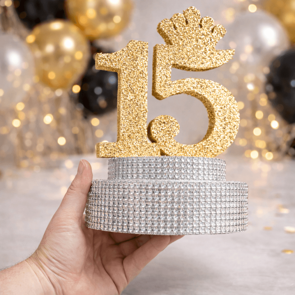 Gold quinceañera centerpiece number 15 decoration for sweet 15 party

