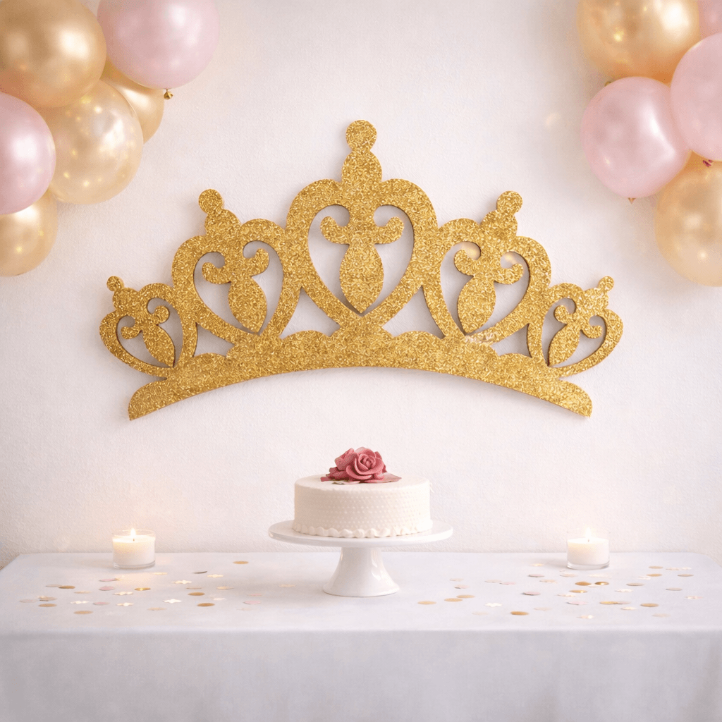 gold princess crown decoration used as princess party centerpiece and princess table decorations princess crown centerpiece
