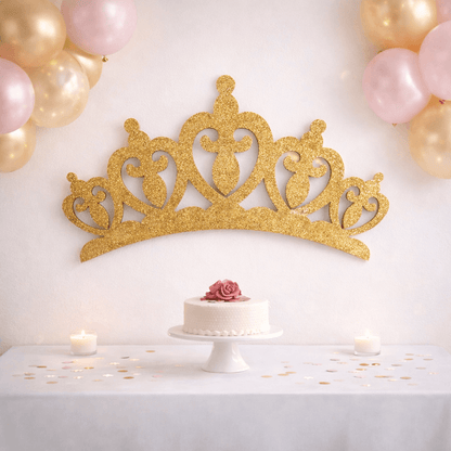 gold princess crown decoration used as princess party centerpiece and princess table decorations princess crown centerpiece