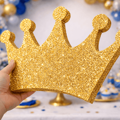 gold king crown centerpiece for prince birthday decorations and royal theme birthday decorations

