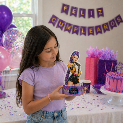 Kpop demon hunters centerpiece birthday party decoration girl holding table decor