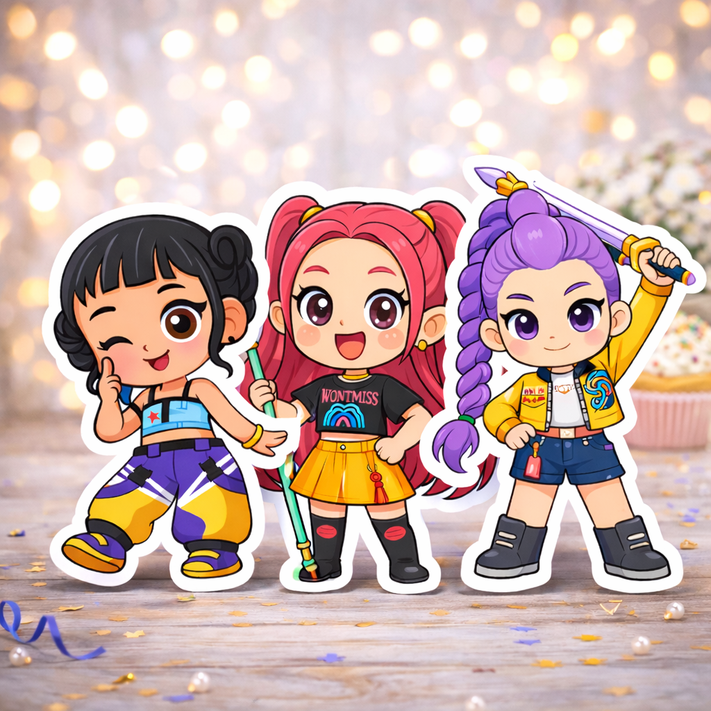 kpop demon hunters centerpieces K Pop Demon Hunters chibi character centerpieces set of 3 birthday party decorations