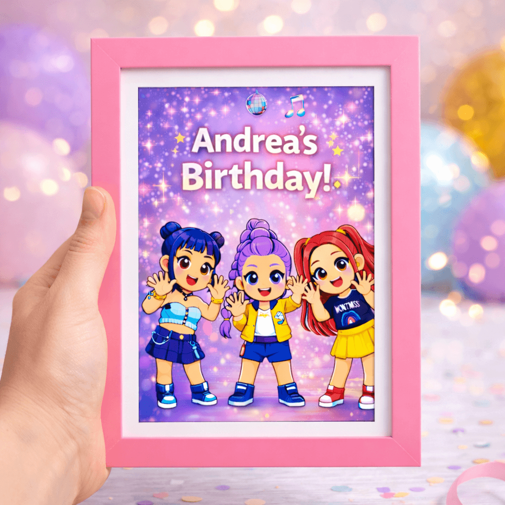 kpop demon hunters birthday decorations Custom K Pop Demon Hunters birthday table sign with characters party decoration
