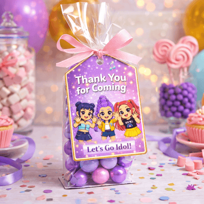 k-pop demon hunters thank you tags K Pop Demon Hunters party favor tag for treat bags and goodie bags