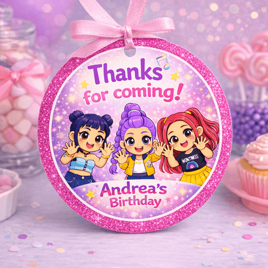 k-pop demon hunters thank you tags K Pop Demon Hunters thank you favor tag for birthday party bags circular