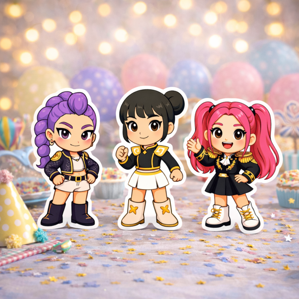 kpop demon hunters centerpieces K Pop Demon Hunters warrior style centerpieces set of 3 birthday party decor