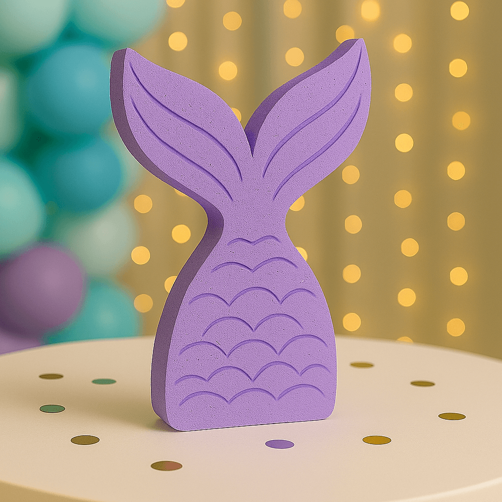 Lavender handmade mermaid tail centerpiece painted foam décor for under-the-sea birthday theme