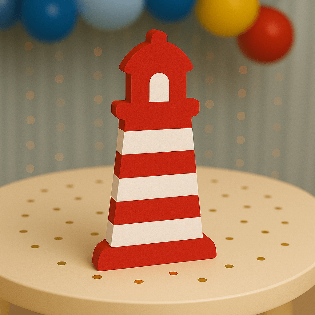 Handmade lighthouse nautical centerpiece for ocean themed birthday decoration – foam cutout