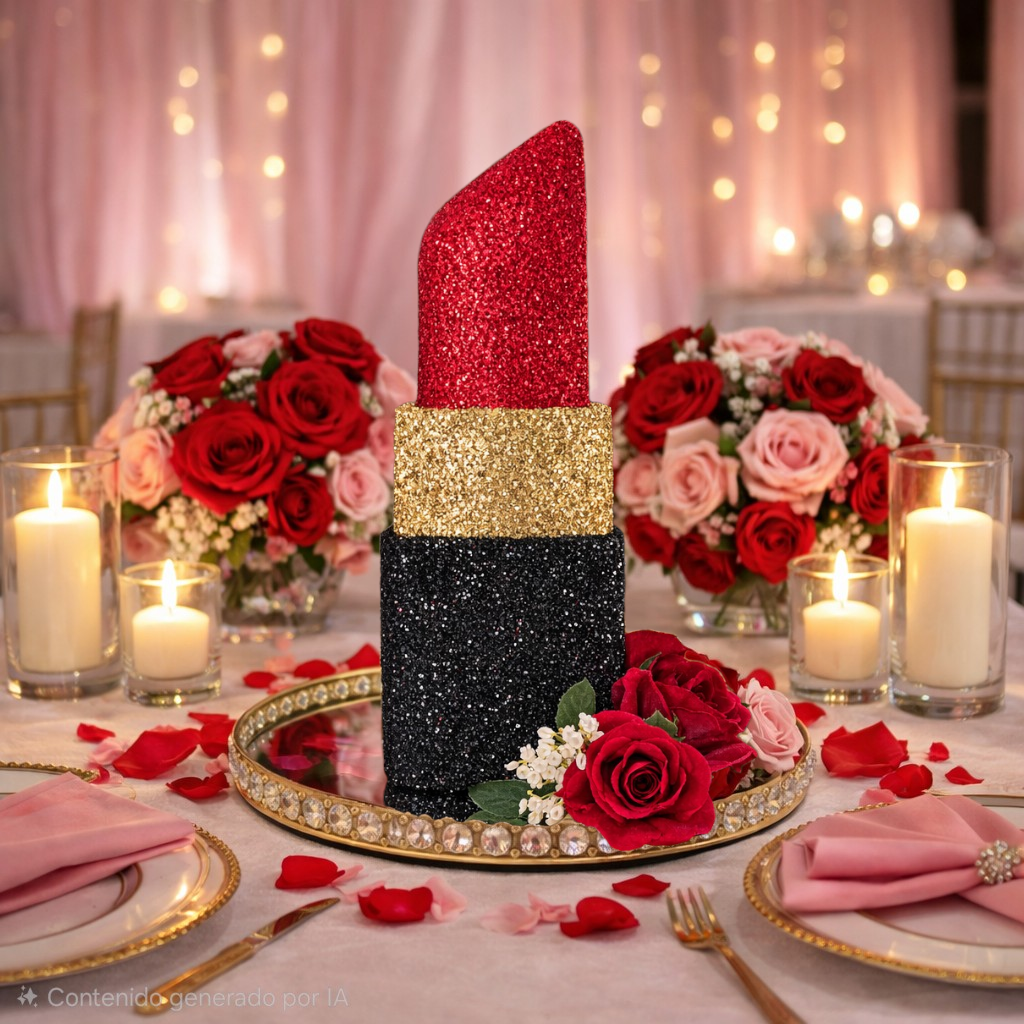 lipstick centerpiece standing on its own for makeup party decorations
