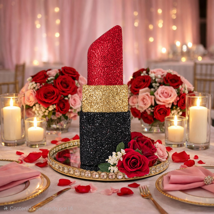 lipstick centerpiece standing on its own for makeup party decorations