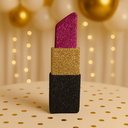Sparkly lipstick centerpiece handmade for glam party theme decorations.