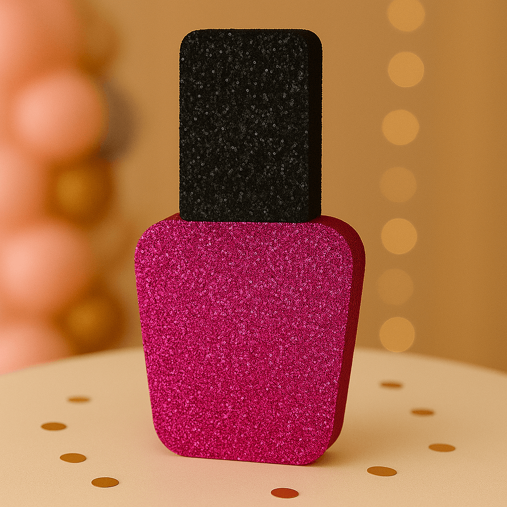 Fuchsia nail polish centerpiece for makeup birthday party table