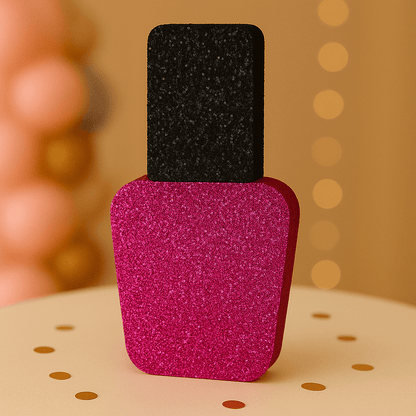 Fuchsia nail polish centerpiece for makeup birthday party table