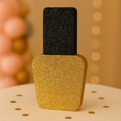 Gold nail polish centerpiece for spa and makeup birthday party