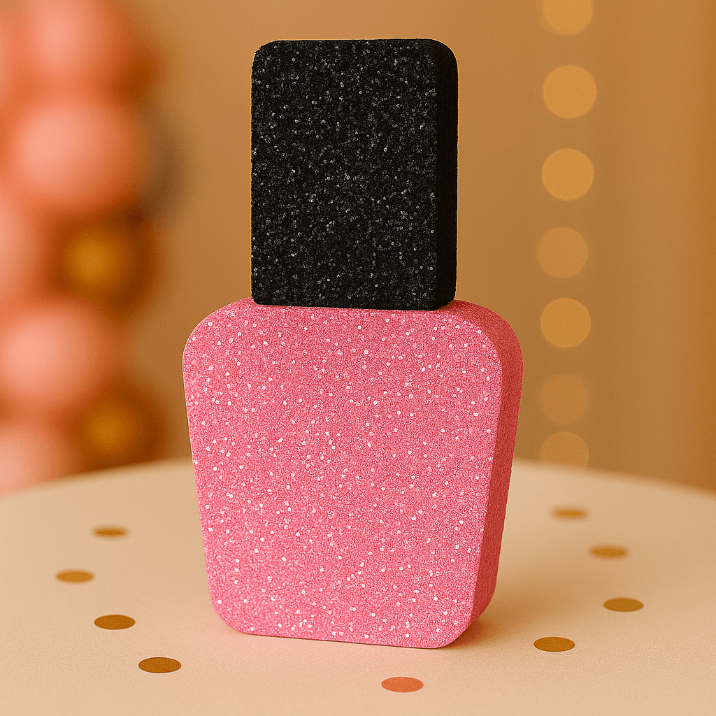 Pink nail polish centerpiece for makeup and spa birthday party decorations