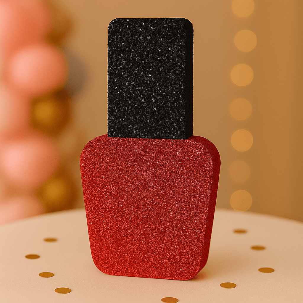 Red nail polish centerpiece for makeup and spa birthday party